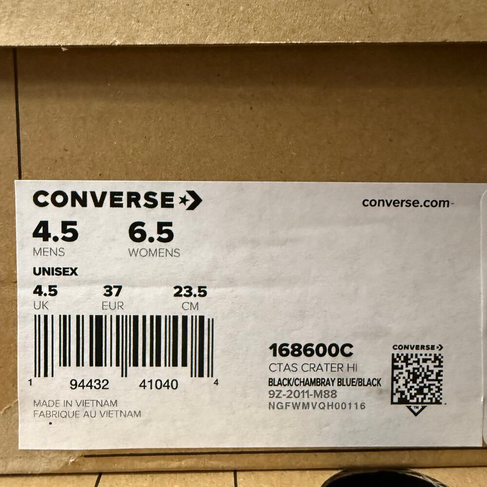 CONVERSE WOMEN’S 6.5 CHUCK TAYLOR ALL STAR CRATER HI BLACK CHAMBRAY BLUE NIB - Picture 8 of 8